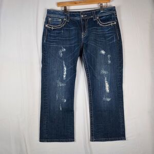 Miss Me Distressed Cropped Jeans Women’s 33 Medium Wash Denim Contrast Stitch